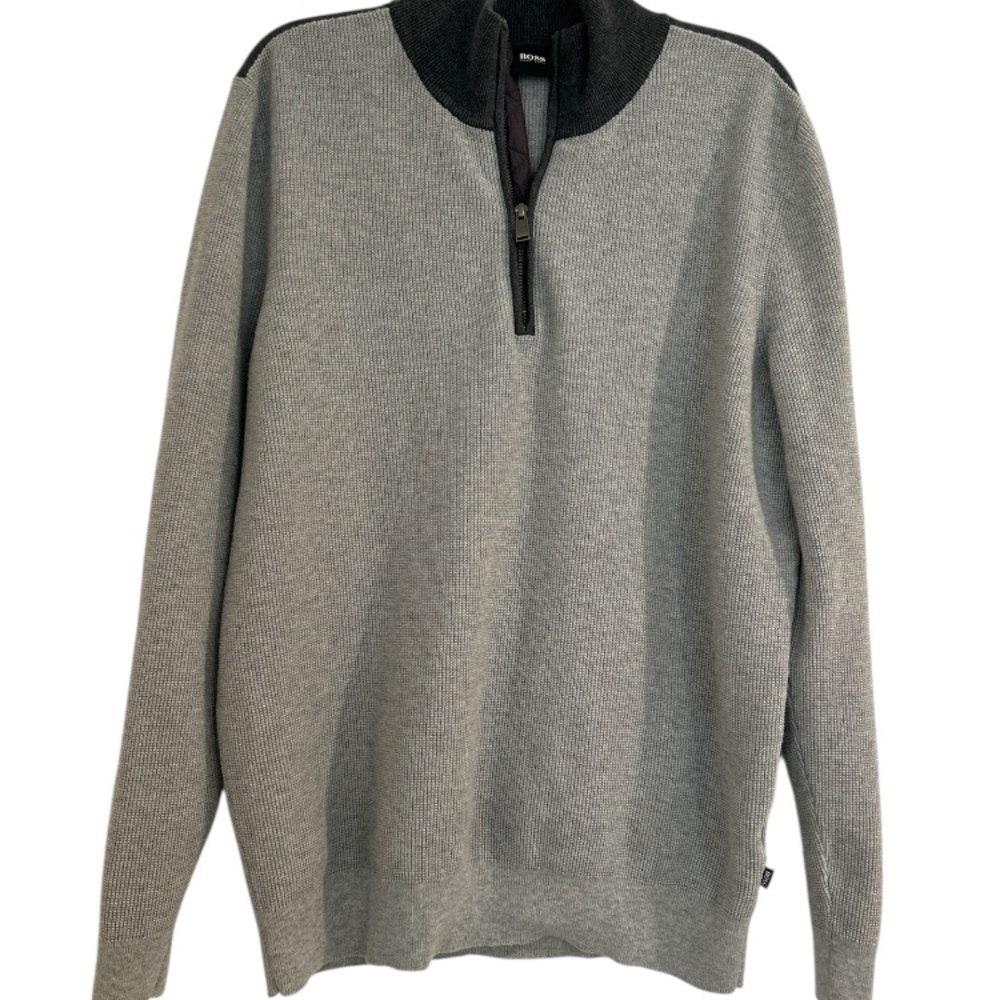 Hugo Boss Boss Mens Ofilato Cotton 1/4-Zip Sweater, Size L, Gray